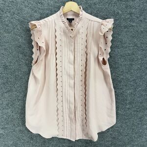 Ann Taylor Shirt Women M Medium Pink Button Up Sleeveless Wide Strap Casual